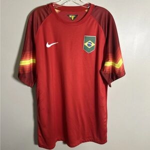 Brazil National Nike Dri-Fit Red Soccer Jersey T-Shirt Made In Brazil Men’s XL